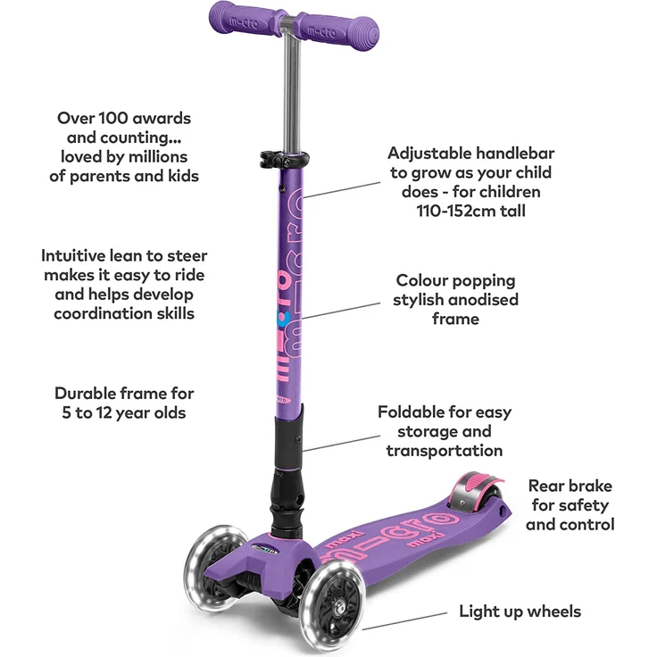 Maxi Micro Deluxe Faltbar mit LED Räder Purple – Bild 2
