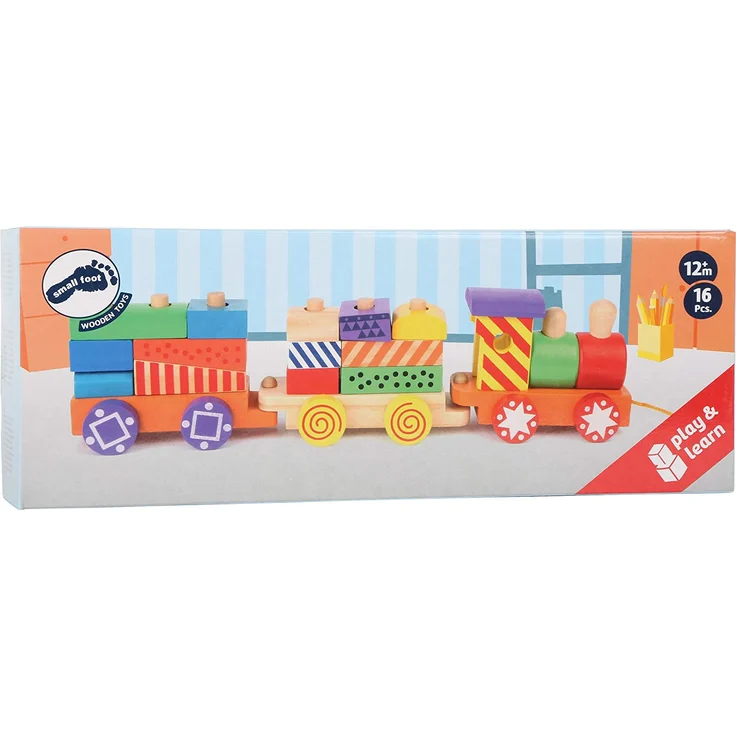small foot 3498 Zug Kunterbunt aus Holz, 13 bunte Holzbausteine und eine Lokomotive mit zwei Waggons – Bild 2