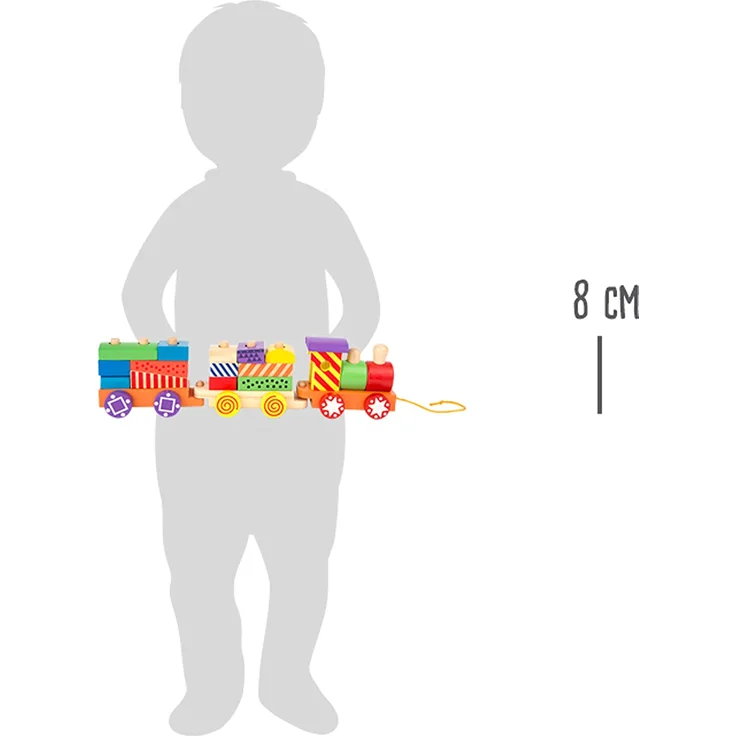 small foot 3498 Zug Kunterbunt aus Holz, 13 bunte Holzbausteine und eine Lokomotive mit zwei Waggons – Bild 3