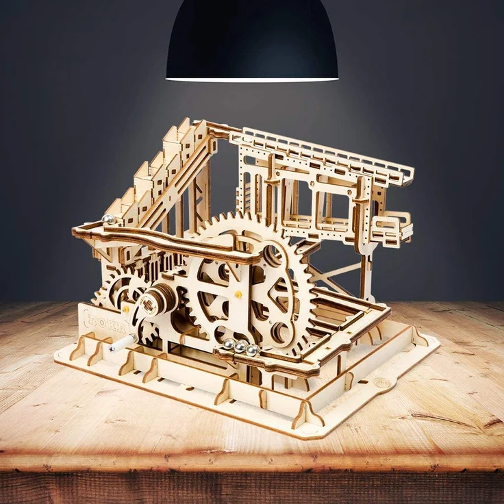 Robotime bausatz Kugelbahn Zahnradbahn Untersetzer Holz braun 238-teilig – Bild 4