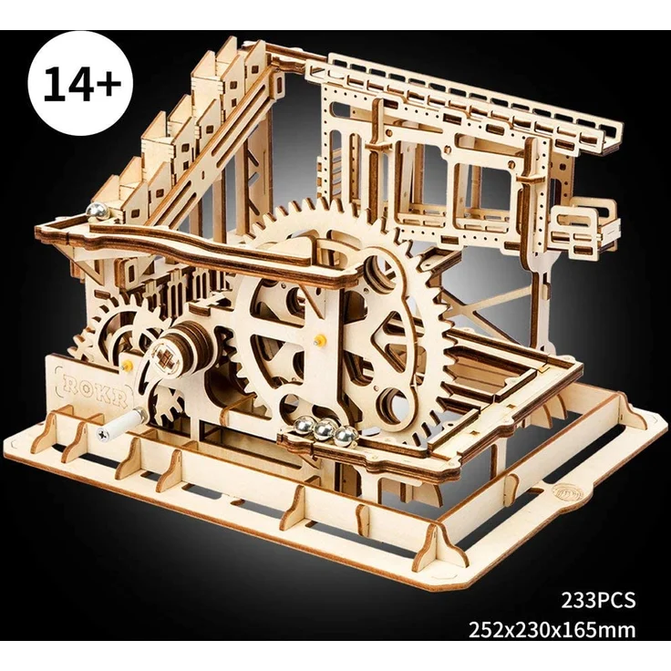 Robotime bausatz Kugelbahn Zahnradbahn Untersetzer Holz braun 238-teilig – Bild 2