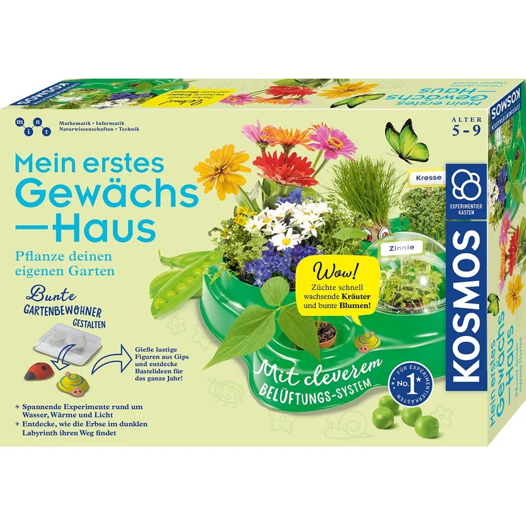 Kosmos 632083 Mein erstes Gewächshaus, Das Original, Erstes Gärtnern für Kinder ab 5 Jahre, Komplett-Set mit Samen, Erde usw. Experimentierkasten zu Garten, Pflanzen, Blumen, Biologie – Bild 1