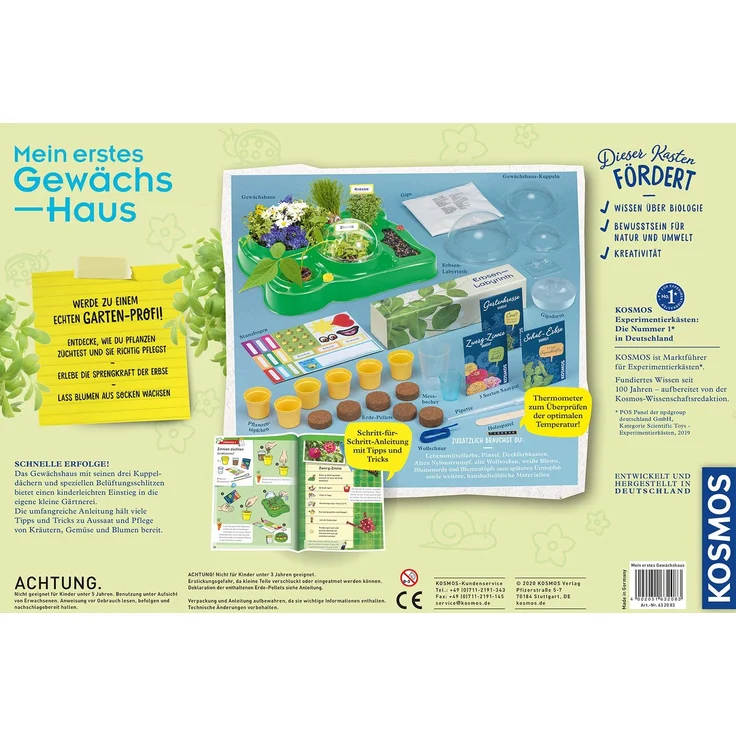 Kosmos 632083 Mein erstes Gewächshaus, Das Original, Erstes Gärtnern für Kinder ab 5 Jahre, Komplett-Set mit Samen, Erde usw. Experimentierkasten zu Garten, Pflanzen, Blumen, Biologie – Bild 2