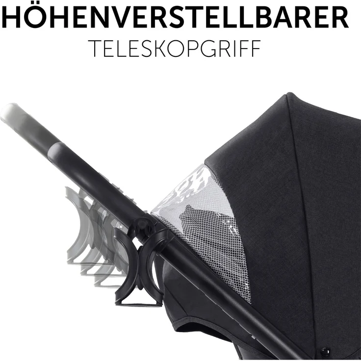 Hauck Kinderwagen 2 in 1 Saturn R Duoset mit Babywanne, Buggy bis 25 kg, Beindecke, Wendbarer Sitz mit Liegefunktion, Höhenverstellbar, Klein Klappbar, Getränkehalter, Großer Korb, Melange Schwarz – Bild 4