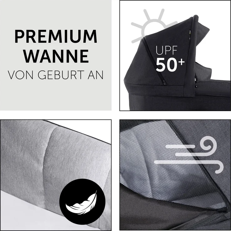 Hauck Kinderwagen 2 in 1 Saturn R Duoset mit Babywanne, Buggy bis 25 kg, Beindecke, Wendbarer Sitz mit Liegefunktion, Höhenverstellbar, Klein Klappbar, Getränkehalter, Großer Korb, Melange Schwarz – Bild 5