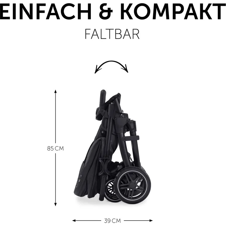 Hauck Kinderwagen 2 in 1 Saturn R Duoset mit Babywanne, Buggy bis 25 kg, Beindecke, Wendbarer Sitz mit Liegefunktion, Höhenverstellbar, Klein Klappbar, Getränkehalter, Großer Korb, Melange Schwarz – Bild 7