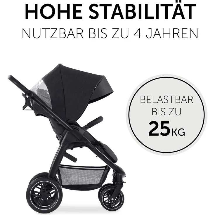 Hauck Kinderwagen 2 in 1 Saturn R Duoset mit Babywanne, Buggy bis 25 kg, Beindecke, Wendbarer Sitz mit Liegefunktion, Höhenverstellbar, Klein Klappbar, Getränkehalter, Großer Korb, Melange Schwarz – Bild 2
