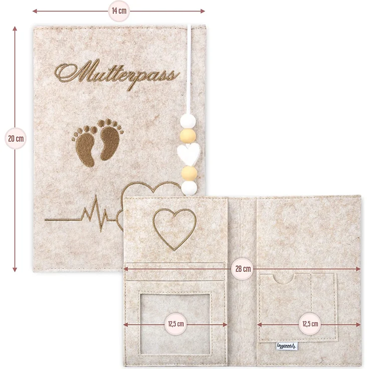 Lezzanna - Mutterpasshülle aus Filz - Mutterpass Tasche - Dokumententasche - in 4 Farben - viele Fächer für Ultraschallbilder und vieles mehr - Geschenk für Schwangere - Organizer – Bild 5