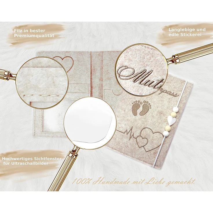 Lezzanna - Mutterpasshülle aus Filz - Mutterpass Tasche - Dokumententasche - in 4 Farben - viele Fächer für Ultraschallbilder und vieles mehr - Geschenk für Schwangere - Organizer – Bild 4