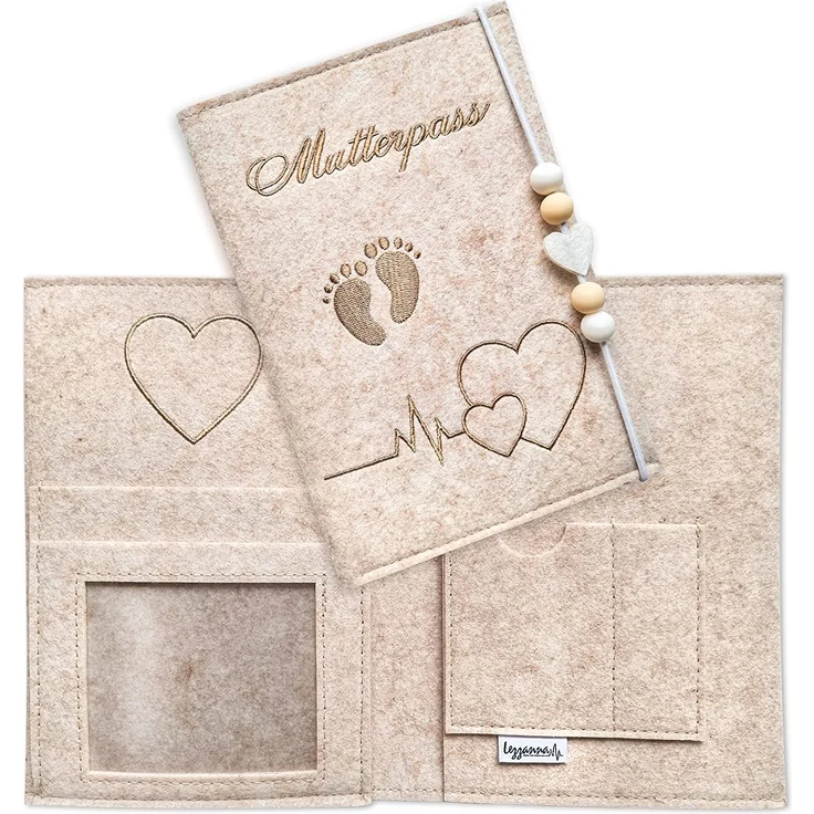 Lezzanna - Mutterpasshülle aus Filz - Mutterpass Tasche - Dokumententasche - in 4 Farben - viele Fächer für Ultraschallbilder und vieles mehr - Geschenk für Schwangere - Organizer – Bild 1