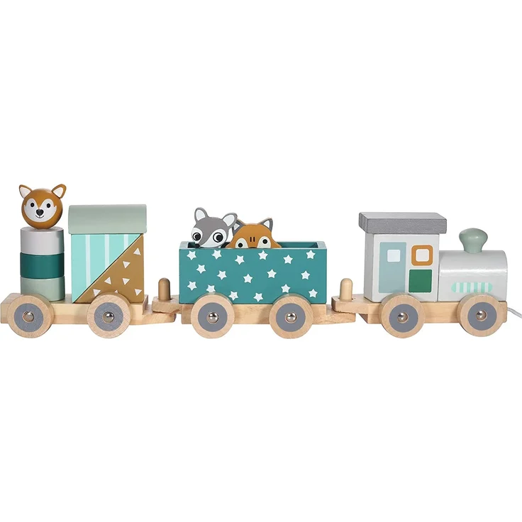 Kindsgut Holz-Eisenbahn, mit Holzbausteinen und Zoo-Tieren, dezente Farben und hochwertige Qualität, umweltfreundliche Materialien und frei von Schadstoffen, Sterne – Bild 7