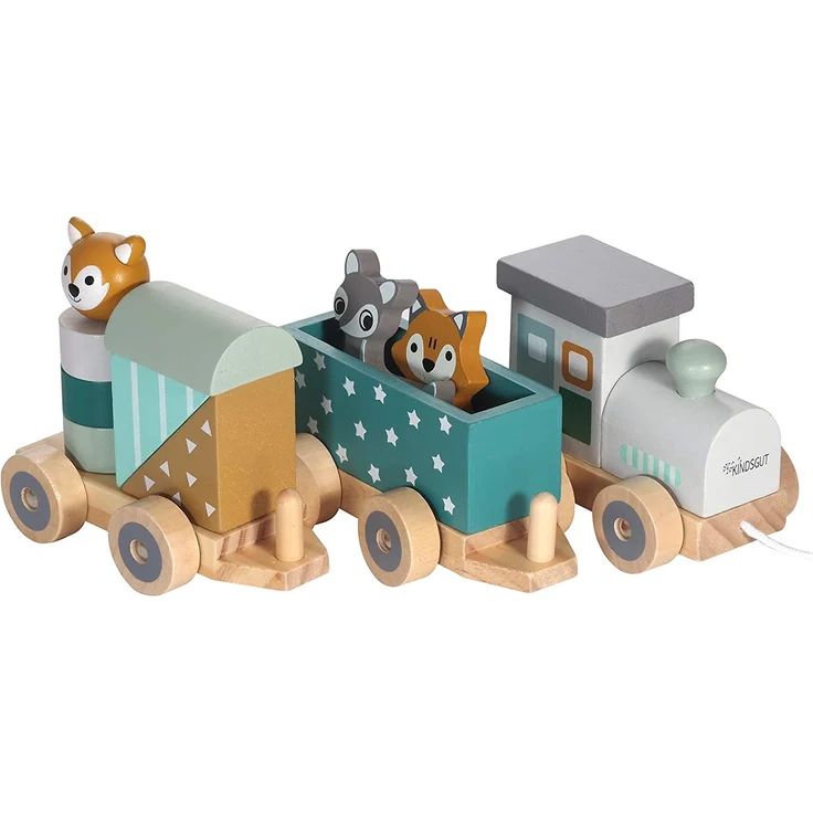 Kindsgut Holz-Eisenbahn, mit Holzbausteinen und Zoo-Tieren, dezente Farben und hochwertige Qualität, umweltfreundliche Materialien und frei von Schadstoffen, Sterne – Bild 6