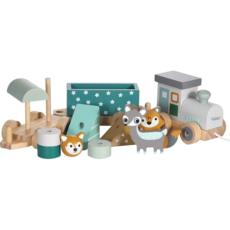 Kindsgut Holz-Eisenbahn, mit Holzbausteinen und Zoo-Tieren, dezente Farben und hochwertige Qualität, umweltfreundliche Materialien und frei von Schadstoffen, Sterne – Bild 5