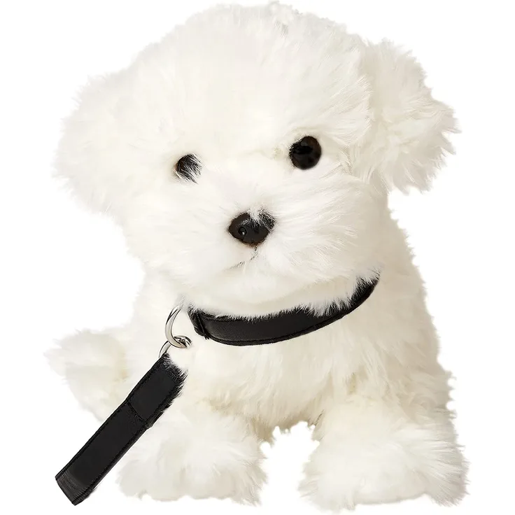 Uni-Toys - Malteser mit Leine - 26 cm (Länge) - Plüsch-Hund - Plüschtier, Kuscheltier HT-30169 Weiß