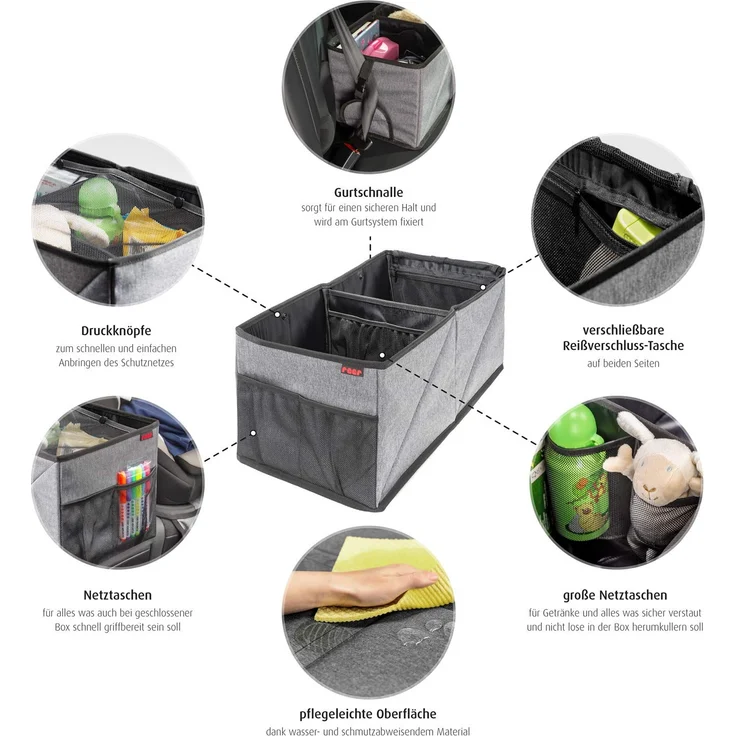 reer Rücksitz-Auto-Box TravelKid Box für Ordnung auf der Rückbank, schmutzabweisend, Anti-Rutsch-Boden, faltbar, grau - Preisvergleich – Bild 7