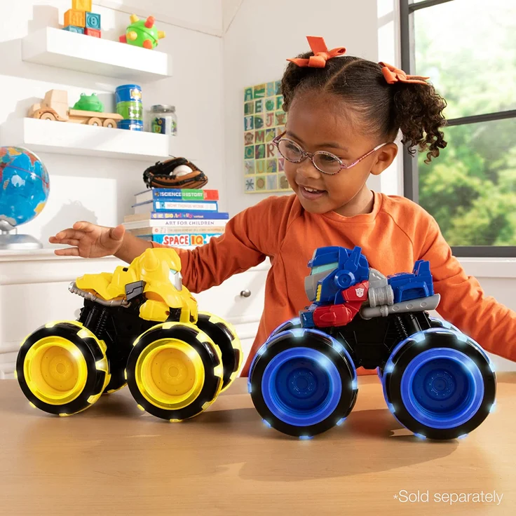 Transformers Optimus Prime Monster Treads Lightning Wheels Spielzeug | Leuchtendes Monster Truck Spielzeug mit Neonrädern | Blaues Spielzeug für Kinder, Jungen und Mädchen ab 3, 4, 5+ Jahren – Bild 5