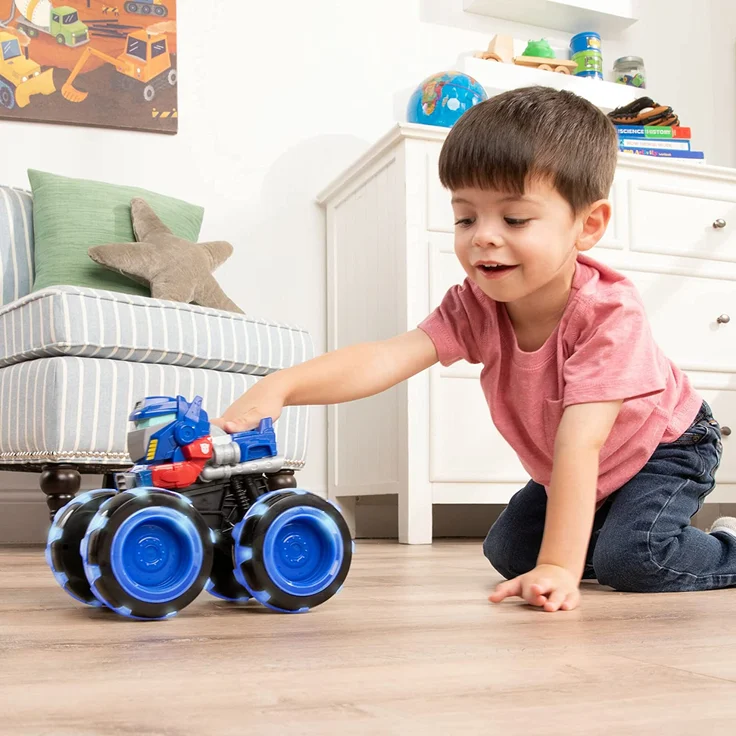 Transformers Optimus Prime Monster Treads Lightning Wheels Spielzeug | Leuchtendes Monster Truck Spielzeug mit Neonrädern | Blaues Spielzeug für Kinder, Jungen und Mädchen ab 3, 4, 5+ Jahren – Bild 4