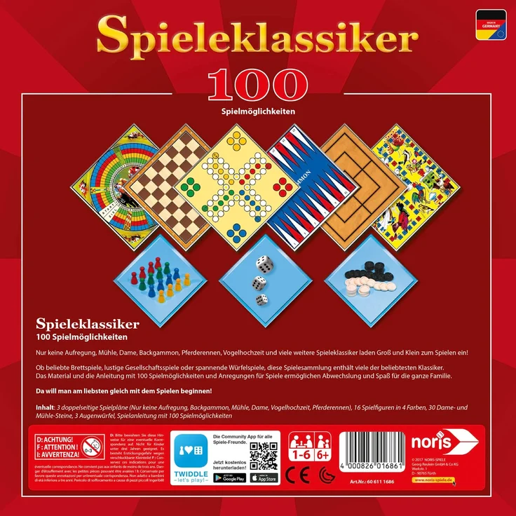 Noris 606111686 Spieleklassiker mit 100 Spielmöglichkeiten – Bild 2