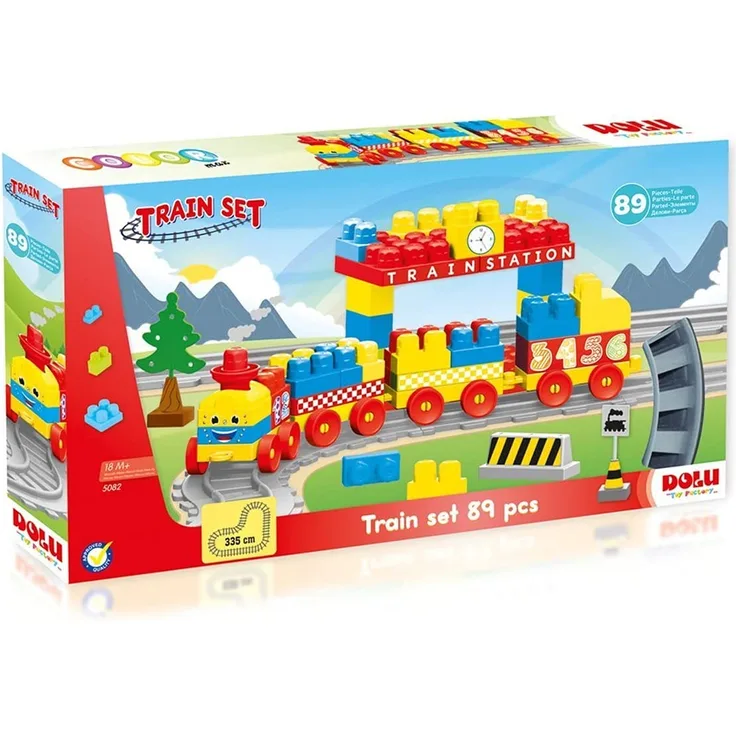 Spielzeugeisenbahn-Set große Bunte Bausteine Zug 335cm Strecke 89 teilig Neu