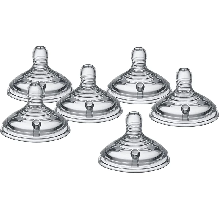 Tommee Tippee Closer to Nature Trinksauger, Natürlich Geformt mit Anti-Kolik Ventil, Weiches Silikon, Schneller Milchfluss, ab 6 Monate, 6-er Set, 423681, Clear, 6er Pack – Bild 2