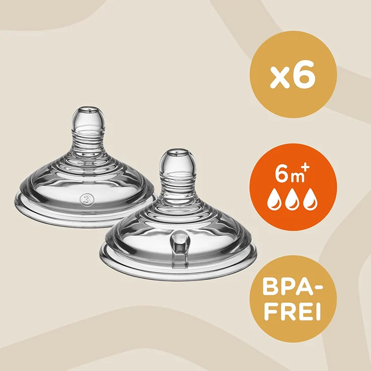 Tommee Tippee Closer to Nature Trinksauger, Natürlich Geformt mit Anti-Kolik Ventil, Weiches Silikon, Schneller Milchfluss, ab 6 Monate, 6-er Set, 423681, Clear, 6er Pack – Bild 4