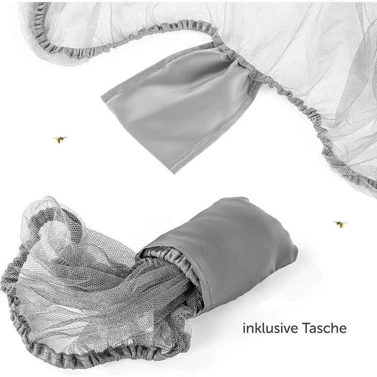 Universal Insektenschutz / Mückennetz für Kinderwagen & Buggy - idealer Schutz vor Wespen & Stechmücken Dank feinem Netzgewebe - Premium QUALITÄT: reißfest & waschbar, mit Tasche - Grau, Schwarz – Bild 2