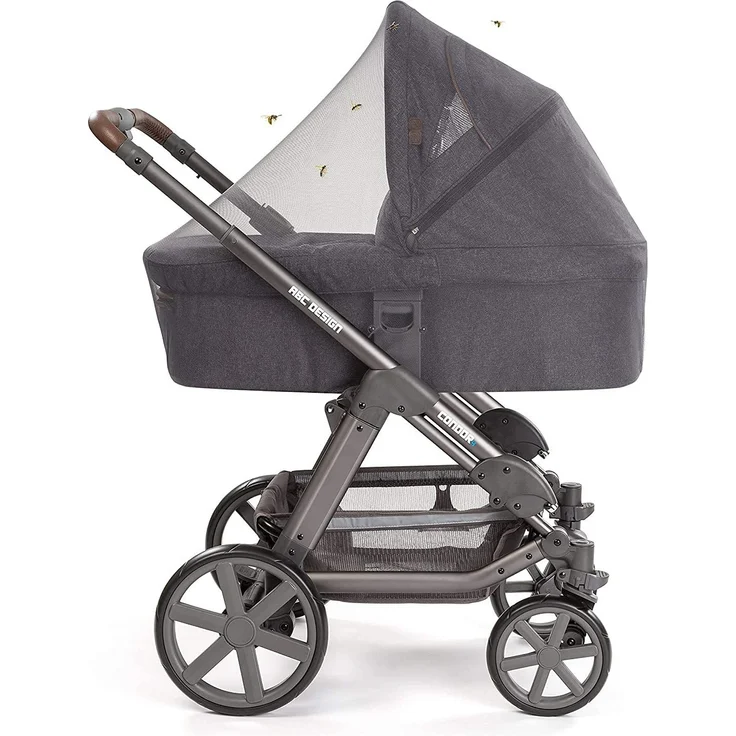 Universal Insektenschutz / Mückennetz für Kinderwagen & Buggy - idealer Schutz vor Wespen & Stechmücken Dank feinem Netzgewebe - Premium QUALITÄT: reißfest & waschbar, mit Tasche - Grau, Schwarz – Bild 3