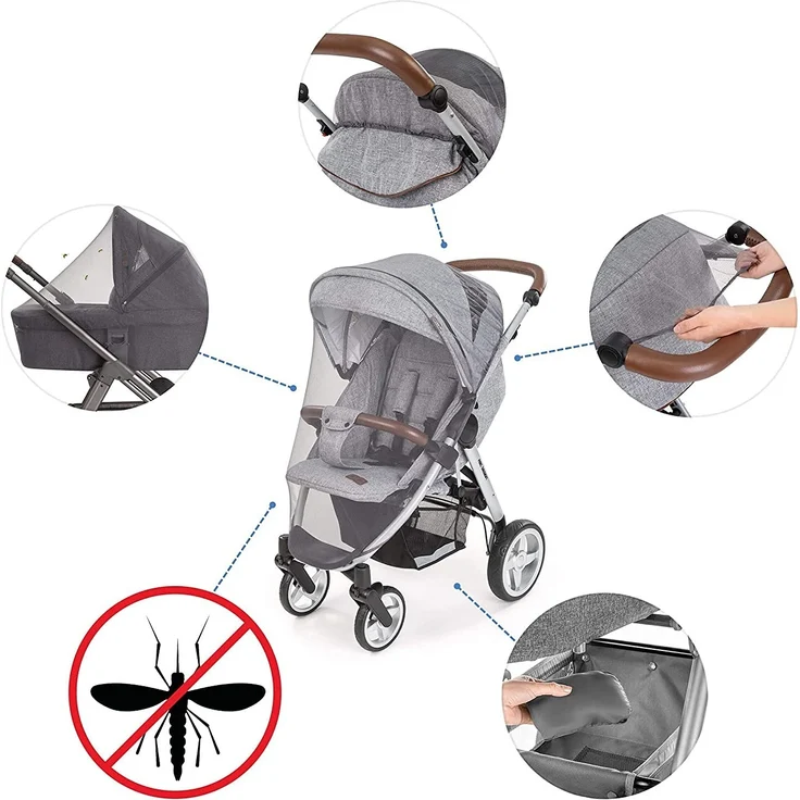 Universal Insektenschutz / Mückennetz für Kinderwagen & Buggy - idealer Schutz vor Wespen & Stechmücken Dank feinem Netzgewebe - Premium QUALITÄT: reißfest & waschbar, mit Tasche - Grau, Schwarz – Bild 7