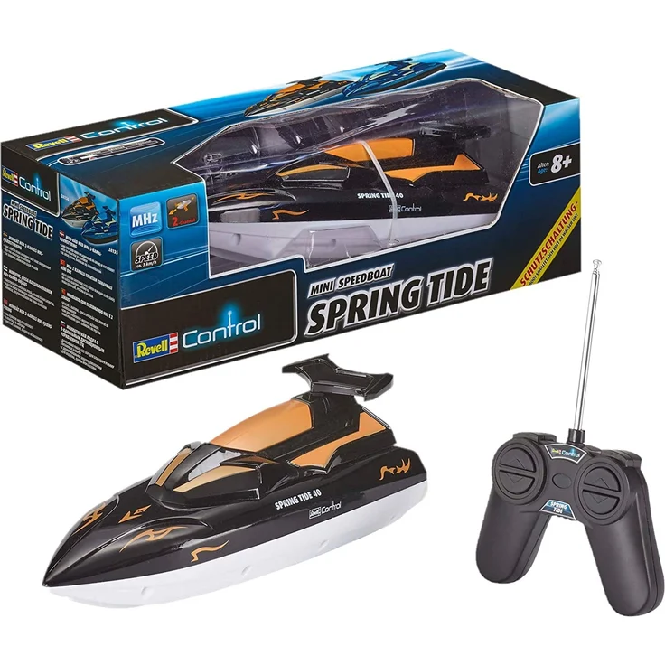 Revell Control RC Boot - ferngesteuert mit 40 MHz Fernsteuerung, kentersicher mit stabilem Rumpf, durch Sicherheitsschaltung laufen die Motoren nur im Wasser an, Batteriebetrieb - SPRING TIDE 40 24136 – Bild 1