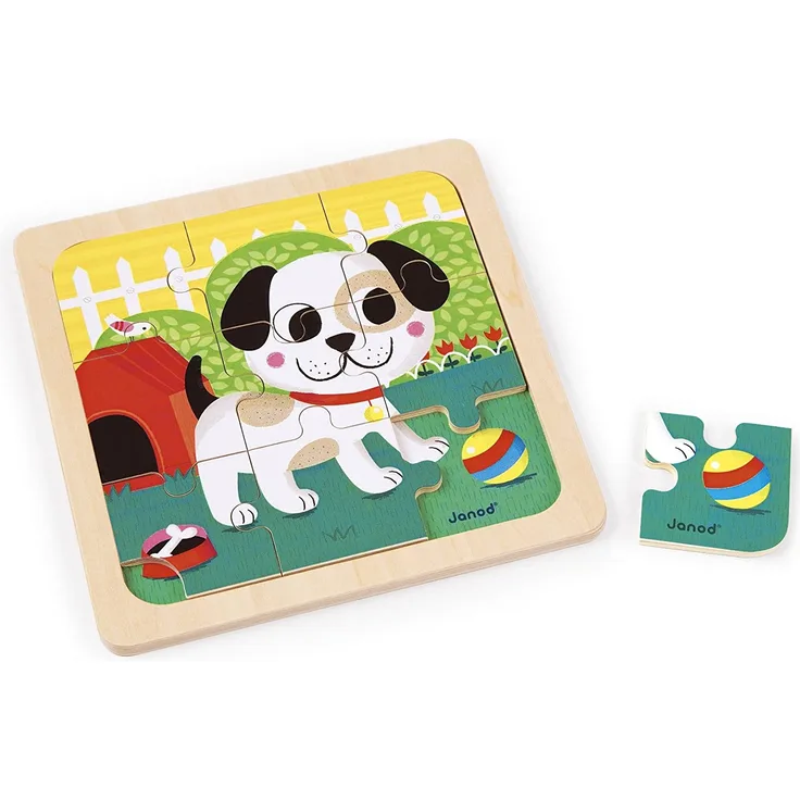 Janod J07066 Puzzle aus Holz 9 Teile, Hund Titus