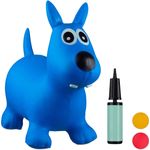 Relaxdays 10024990_45, blau Hüpftier Hund, inklusive Luftpumpe, Hüpfhund bis 50 kg, Hopser BPA frei, für Kinder, Hüpfspielzeug