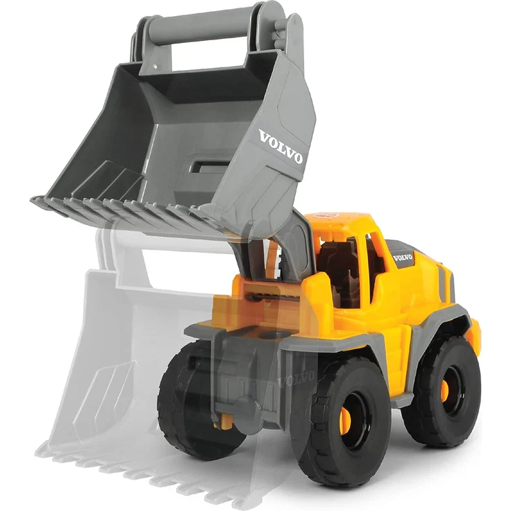 Dickie Toys Volvo Freilauf Radlader, Spielzeug Bagger, Baustellenfahrzeug, bewegliche Schaufel und kippbar, offene Kabine, Länge 26 cm, gelb/grau – Bild 5