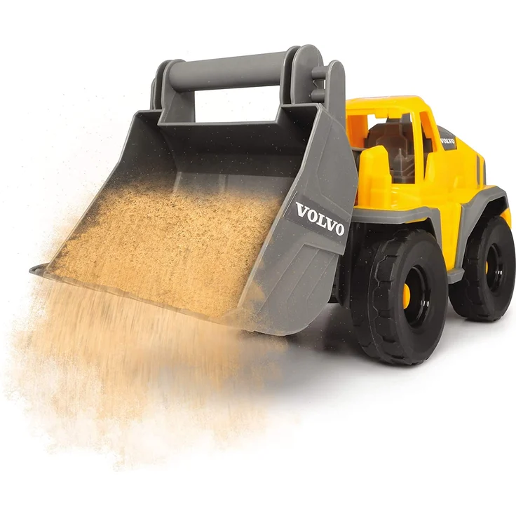 Dickie Toys Volvo Freilauf Radlader, Spielzeug Bagger, Baustellenfahrzeug, bewegliche Schaufel und kippbar, offene Kabine, Länge 26 cm, gelb/grau – Bild 4