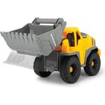Dickie Toys Volvo Freilauf Radlader, Spielzeug Bagger, Baustellenfahrzeug, bewegliche Schaufel und kippbar, offene Kabine, Länge 26 cm, gelb/grau