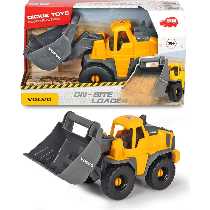 Dickie Toys Volvo Freilauf Radlader, Spielzeug Bagger, Baustellenfahrzeug, bewegliche Schaufel und kippbar, offene Kabine, Länge 26 cm, gelb/grau – Bild 8