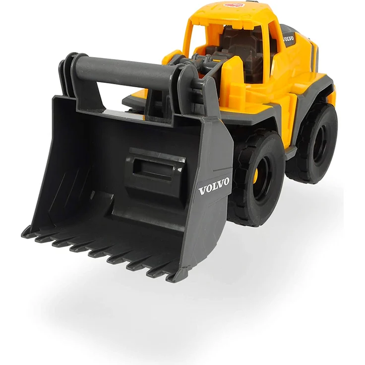 Dickie Toys Volvo Freilauf Radlader, Spielzeug Bagger, Baustellenfahrzeug, bewegliche Schaufel und kippbar, offene Kabine, Länge 26 cm, gelb/grau – Bild 7