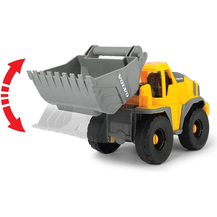 Dickie Toys Volvo Freilauf Radlader, Spielzeug Bagger, Baustellenfahrzeug, bewegliche Schaufel und kippbar, offene Kabine, Länge 26 cm, gelb/grau – Bild 3