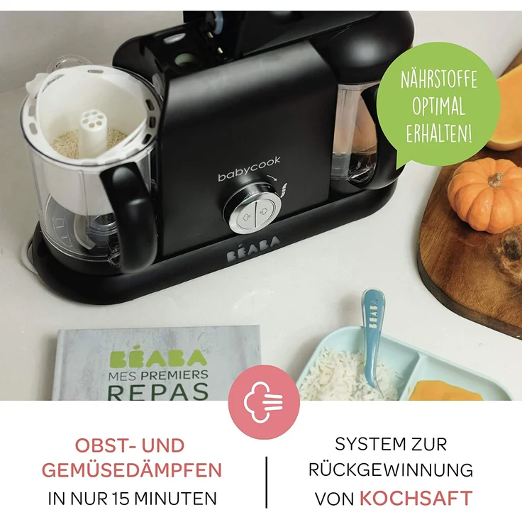 BÉABA Babycook Duo 4-in-1-Babynahrungszubereiter - Dampfgarer - Schnelles Dampfgaren in 15 Minuten - 2.200 ml XXL-Fassungsvermögen - Schwarz – Bild 4