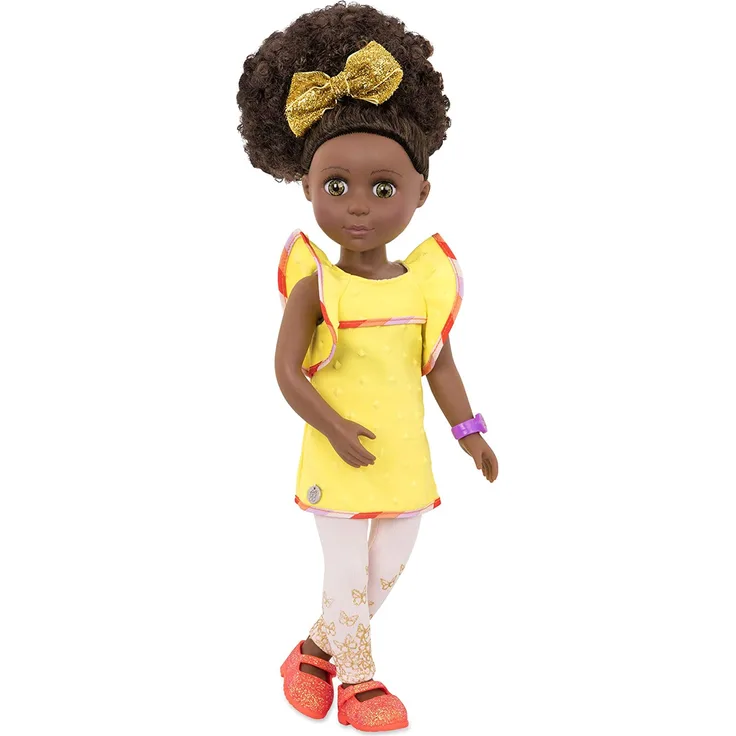 Glitter Girls Puppe Nelly – Bewegliche 36cm Puppe mit Kleidung, Zubehör, Schwarze Haare zum Frisieren – Spielzeug ab 3 Jahren (7 Teile)