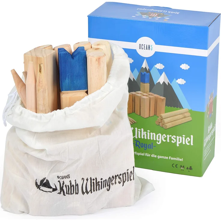 Ocean 5 Kubb Royal - Original Wikinger Wurfspiel - Premium FSC® Holzspiel im Stoffbeutel mit massiven Figuren - Schwedenschach Holz Outdoor Spiel Wurf Schach Spiele - Preisvergleich – Bild 3