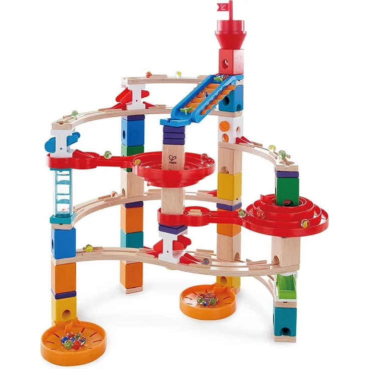 Hape E6024 - Super-Spiralburg, Quadrilla Kugelbahn, Konstruktionsspielzeug mit umfangreichem Zubehör, 129 teilig, aus Holz, ab 4 Jahren, mehrfarbig – Bild 2
