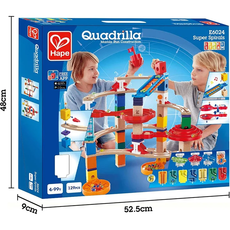Hape E6024 - Super-Spiralburg, Quadrilla Kugelbahn, Konstruktionsspielzeug mit umfangreichem Zubehör, 129 teilig, aus Holz, ab 4 Jahren, mehrfarbig – Bild 8