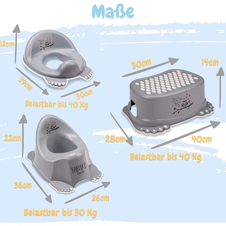 Babykajo 3 in 1 Baby Töpfchen Set - Kinder Töpfchen + Kinder Toilettensitz + Kinder Tritthocker – aus BPA freiem Plastik und mit Antirutschfüßchen. (grau) - Preisvergleich – Bild 6