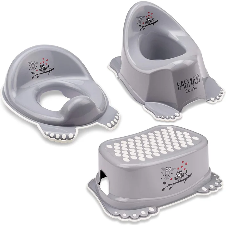 Babykajo 3 in 1 Baby Töpfchen Set - Kinder Töpfchen + Kinder Toilettensitz + Kinder Tritthocker – aus BPA freiem Plastik und mit Antirutschfüßchen. (grau) - Preisvergleich – Bild 1