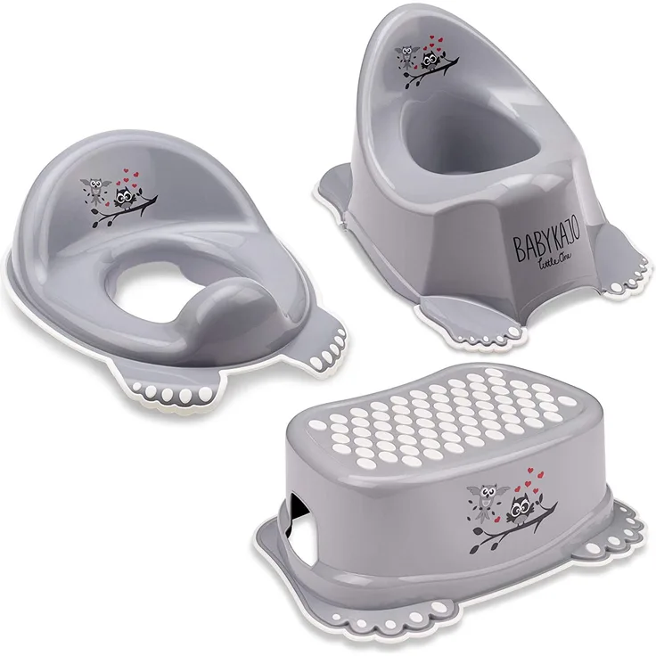 Babykajo 3 in 1 Baby Töpfchen Set - Kinder Töpfchen + Kinder Toilettensitz + Kinder Tritthocker – aus BPA freiem Plastik und mit Antirutschfüßchen. (grau) - Preisvergleich