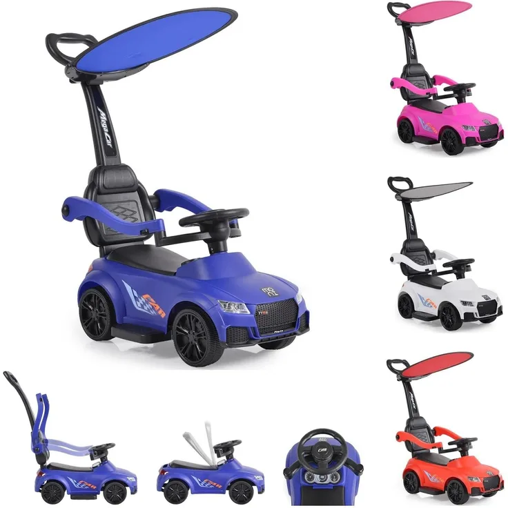 Moni Rutschauto, Victory 2 in 1 Rutscher mit Griff Lehne Fußstütze Musikfunktion blau