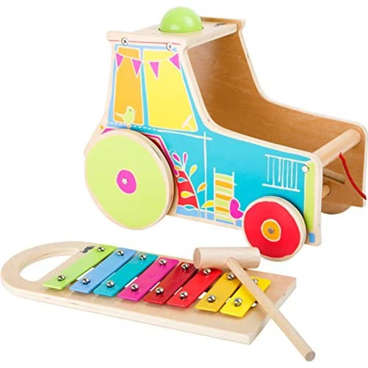 small foot 10377 Traktor inkl. Xylophon aus Holz mit Klopfspiel und zum Musikmachen, ab 18 Monaten Motorikspielzeug, Musikinstrument, Bunt – Bild 2