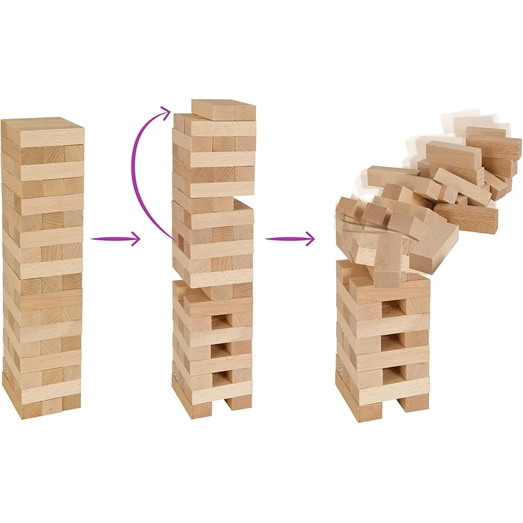 Eichhorn Stapelspiel, Geschicklichkeitsspiel für die ganze Familie, Balance Tower gefertigt aus unbehandelten Holz, Wackelturm 54 teilig, geeignet ab 5 Jahren – Bild 4