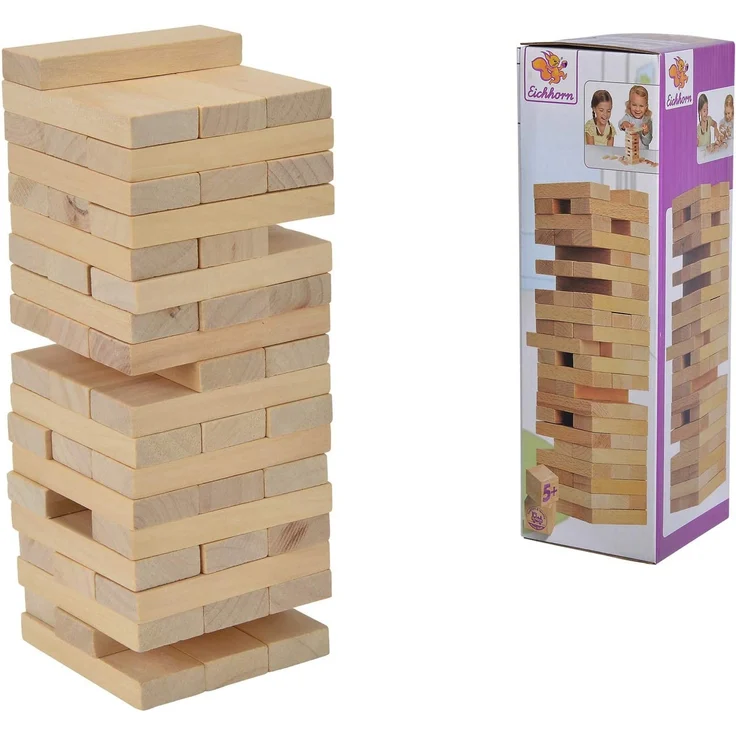 Eichhorn Stapelspiel, Geschicklichkeitsspiel für die ganze Familie, Balance Tower gefertigt aus unbehandelten Holz, Wackelturm 54 teilig, geeignet ab 5 Jahren – Bild 7