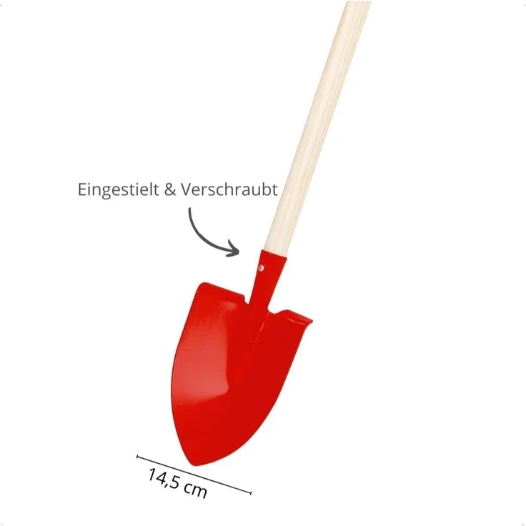 Rekord Kinder Gartengeräte Set 5-teilig (Schaufel (Gelb), Spitzspaten (Rot), Rechen (Grün), Besen (Grün), Laubbesen (Lila)- Metall - Holz-Stiel (76cm) Gartenspielzeug, Gartenset, Kinder-Gartenwerkzeug – Bild 2
